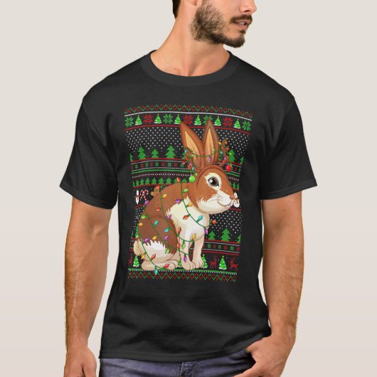Ugly Xmas Sweater Style Lighting Rabbit Christmas T-shirt (Voorkant)