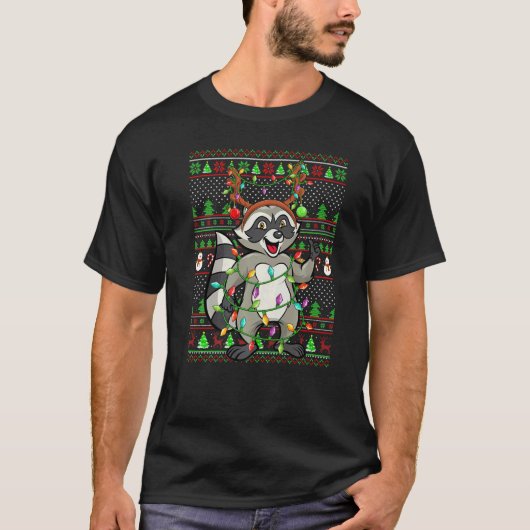 Ugly Xmas Sweater Style Lighting Raccoon Christmas T-shirt (Voorkant)