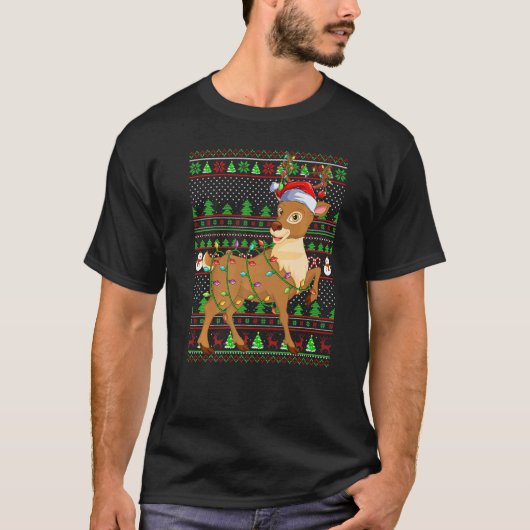 Ugly Xmas Sweater Style Lighting Reindeer Christma T-shirt (Voorkant)