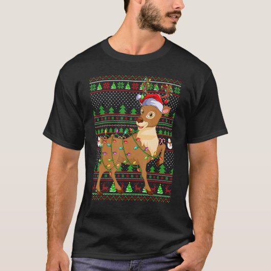 Ugly Xmas Sweater Style Lighting Reindeer Christma T-shirt (Voorkant)