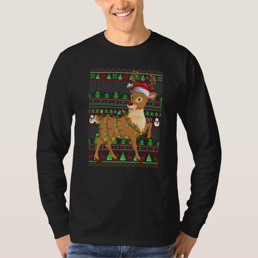 Ugly Xmas Sweater Style Lighting Reindeer Christma T-shirt (Voorkant)