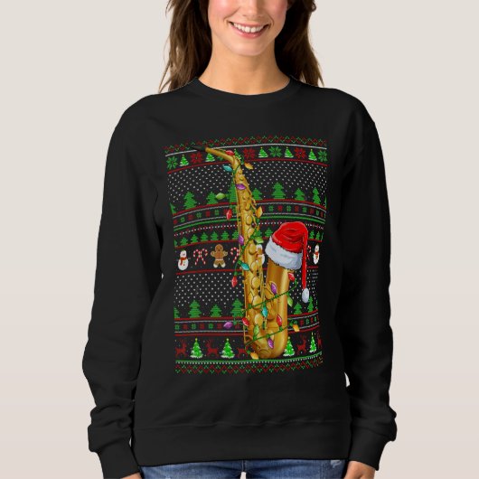 Ugly Xmas Sweater Style Lighting Saxophone Christm (Voorkant)