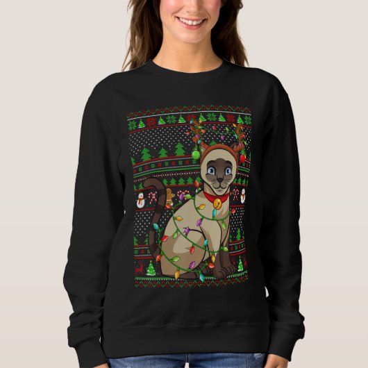 Ugly Xmas Sweater Style Lighting Siamese Cat Chris (Voorkant)