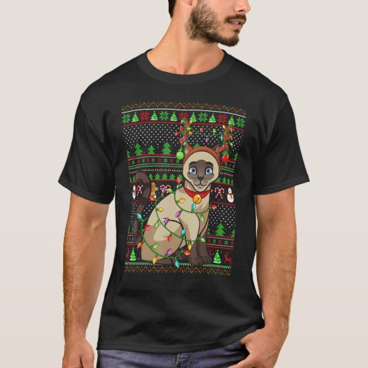 Ugly Xmas Sweater Style Lighting Siamese Cat Chris T-shirt (Voorkant)