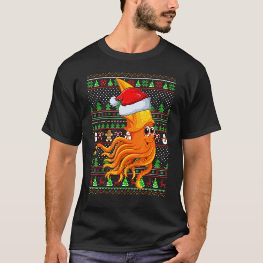 Ugly Xmas Sweater Style Lighting Squid Fish Christ T-shirt (Voorkant)