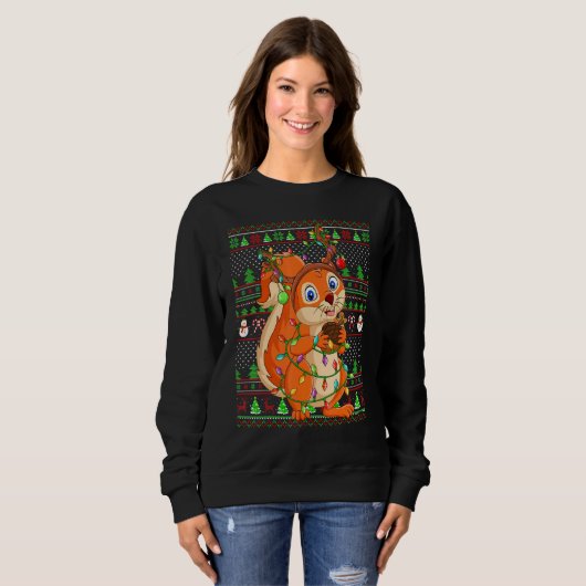 Ugly Xmas Sweater Style Lighting Squirrel Christma (Voorkant volledig)