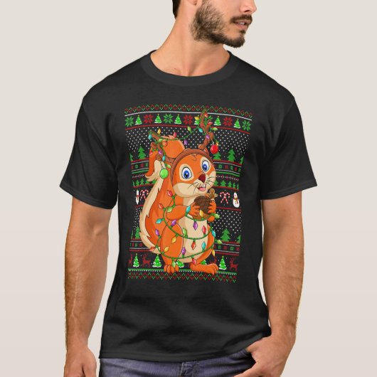 Ugly Xmas Sweater Style Lighting Squirrel Christma T-shirt (Voorkant)
