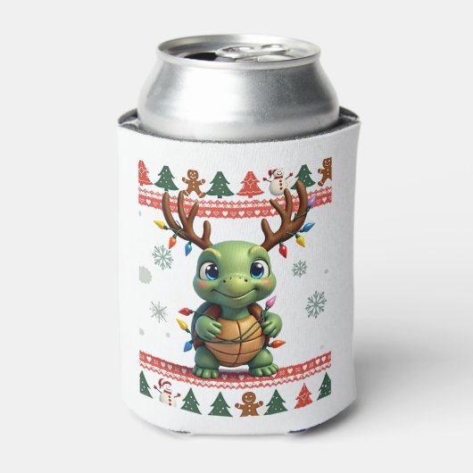 Ugly Xmas Sweater Style Lighting Turtle Christmas Blikjeskoeler (Blikje Voorkant)