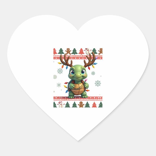 Ugly Xmas Sweater Style Lighting Turtle Christmas  Hart Sticker (Voorkant)