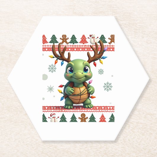 Ugly Xmas Sweater Style Lighting Turtle Christmas  Kartonnen Onderzetters (Voorkant)