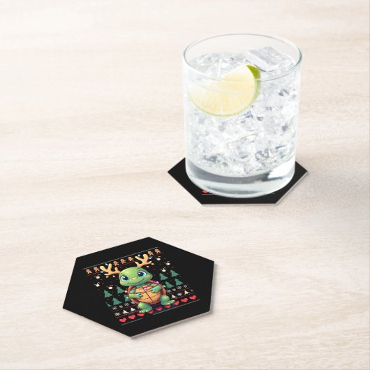 Ugly Xmas Sweater Style Lighting Turtle Christmas Kartonnen Onderzetters (Insitu)