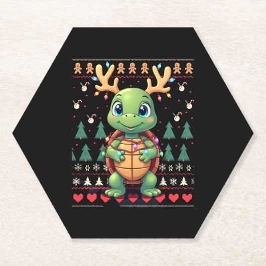 Ugly Xmas Sweater Style Lighting Turtle Christmas Kartonnen Onderzetters (Voorkant)