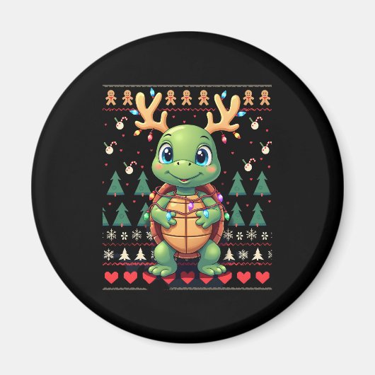 Ugly Xmas Sweater Style Lighting Turtle Christmas Magneet (Voorkant)