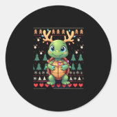 Ugly Xmas Sweater Style Lighting Turtle Christmas Ronde Sticker (Voorkant)