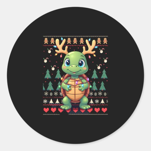 Ugly Xmas Sweater Style Lighting Turtle Christmas Ronde Sticker (Voorkant)