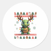 Ugly Xmas Sweater Style Lighting Turtle Christmas Ronde Sticker (Voorkant)