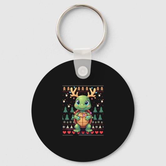 Ugly Xmas Sweater Style Lighting Turtle Christmas  Sleutelhanger (Voorkant)