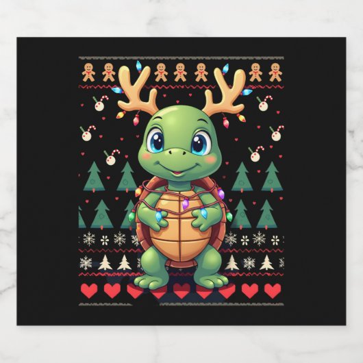 Ugly Xmas Sweater Style Lighting Turtle Christmas  Sparkling Wijnetiket (Enkel label)