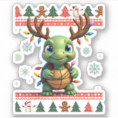 Ugly Xmas Sweater Style Lighting Turtle Christmas  Sticker (Voorkant)