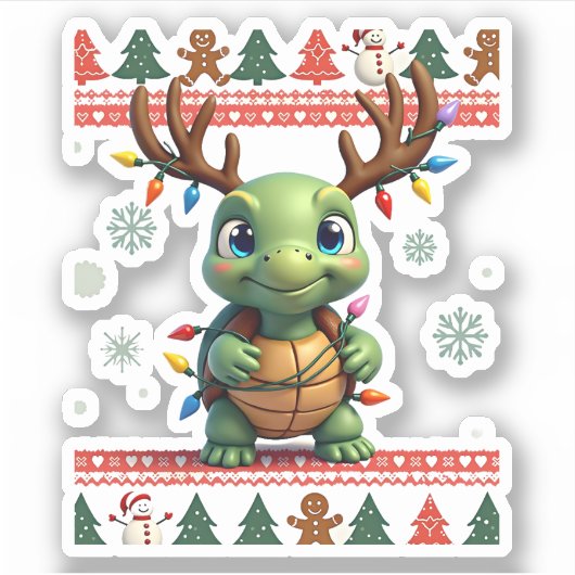 Ugly Xmas Sweater Style Lighting Turtle Christmas Sticker (Voorkant)