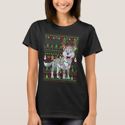 Ugly Xmas Sweater Style Lighting Wolf Christmas T-shirt (Voorkant)