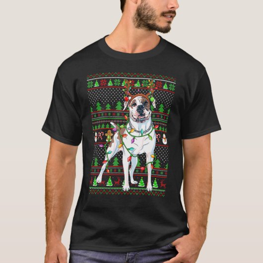 Ugly Xmas Sweater Style Lights American Bulldog Ch T-shirt (Voorkant)