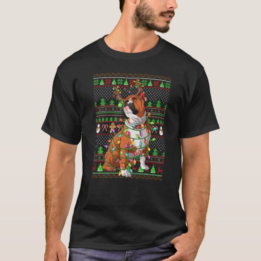 Ugly Xmas Sweater Style Lights English Bulldog Chr T-shirt (Voorkant)