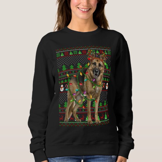 Ugly Xmas Sweater Style Lights German Shepherd Dog (Voorkant)