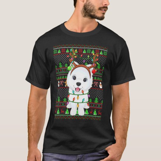 Ugly Xmas Sweater Style Lights Samoyed Dog Christm T-shirt (Voorkant)