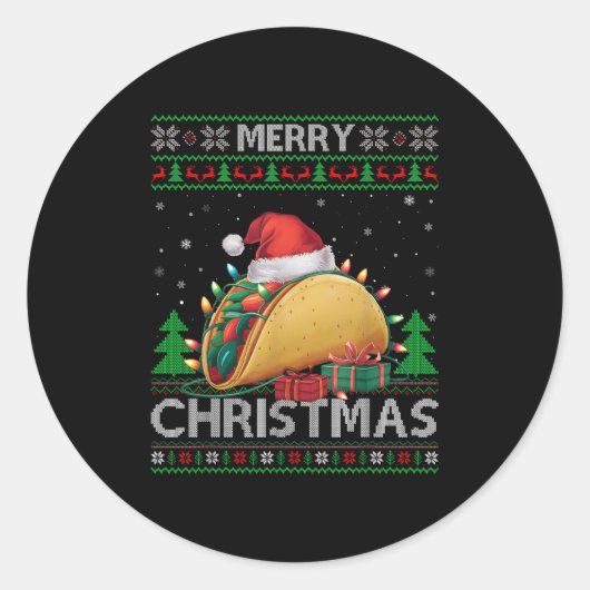 Ugly Xmas Sweater Style Lights Santa Taco Christma Ronde Sticker (Voorkant)