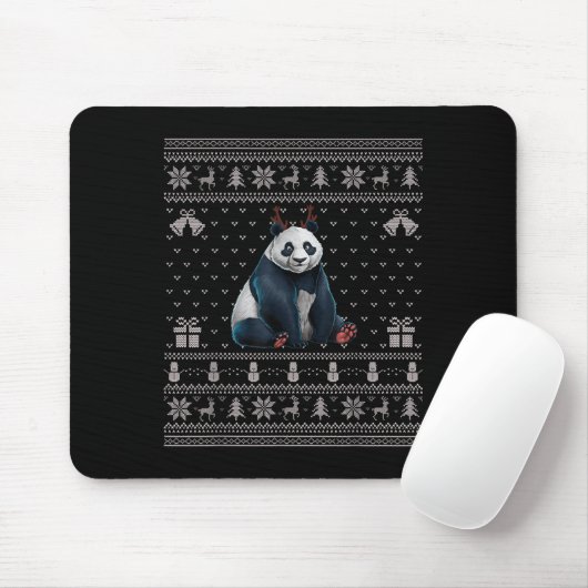 Ugly Xmas Sweater Style Panda Reindeer Christmas Muismat (Met muis)