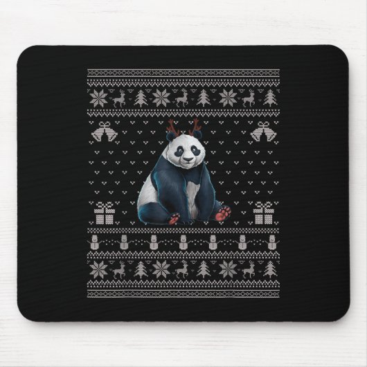 Ugly Xmas Sweater Style Panda Reindeer Christmas  Muismat (Voorkant)