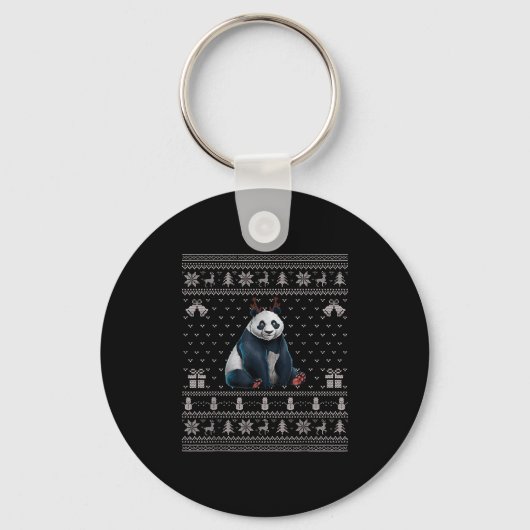 Ugly Xmas Sweater Style Panda Reindeer Christmas  Sleutelhanger (Voorkant)