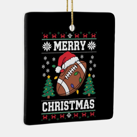 Ugly Xmas Sweater Style Santa Amerikaans Football Keramisch Ornament (Rechts)