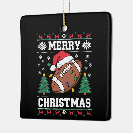 Ugly Xmas Sweater Style Santa Amerikaans Football Keramisch Ornament (Links)