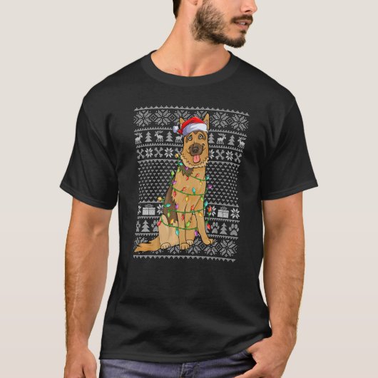 Ugly Xmas Sweater Style Santa Belgian Malinois Dog T-shirt (Voorkant)