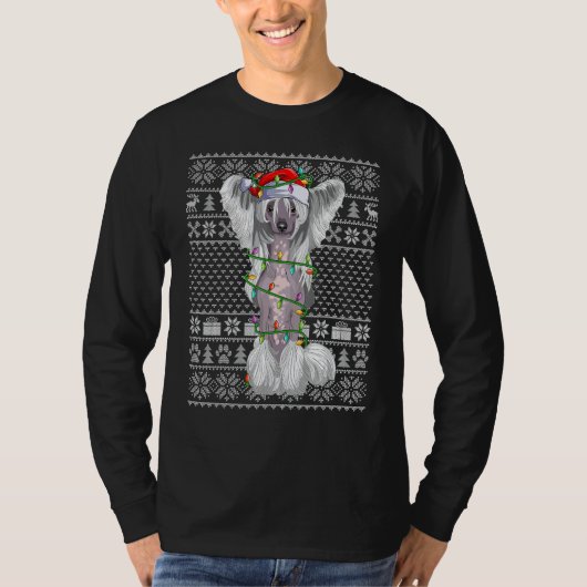 Ugly Xmas Sweater Style Santa Chinese Crested Dog T-shirt (Voorkant)