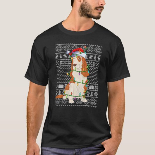 Ugly Xmas Sweater Style Santa Cocker Spaniel Dog C T-shirt (Voorkant)