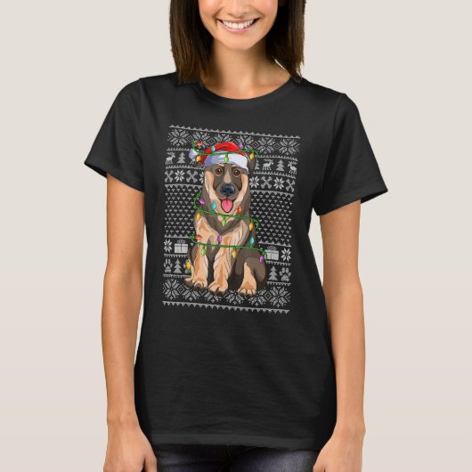 Ugly Xmas Sweater Style Santa German Shepherd Dog  T-shirt (Voorkant)