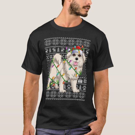 Ugly Xmas Sweater Style Santa Great Pyreneeën Dog T-shirt (Voorkant)