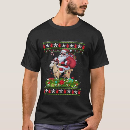 Ugly Xmas Sweater Style Santa Riding Chamois Goat T-shirt (Voorkant)