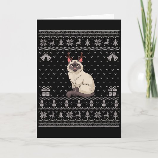 Ugly Xmas Sweater Style Siamese Cat Reindeer Chris Kaart (Voorkant)