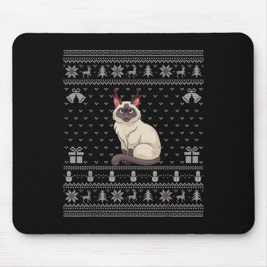 Ugly Xmas Sweater Style Siamese Cat Reindeer Chris Muismat (Voorkant)