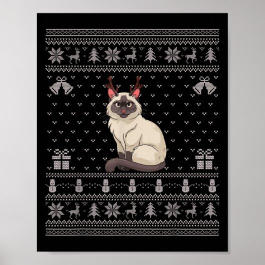 Ugly Xmas Sweater Style Siamese Cat Reindeer Chris Poster (Voorkant)