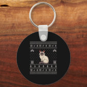 Ugly Xmas Sweater Style Siamese Cat Reindeer Chris Sleutelhanger (Voorkant)