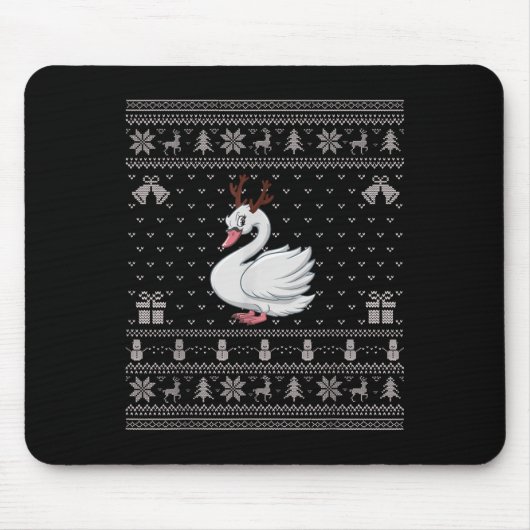 Ugly Xmas Sweater Style Swans Reindeer Christmas  Muismat (Voorkant)