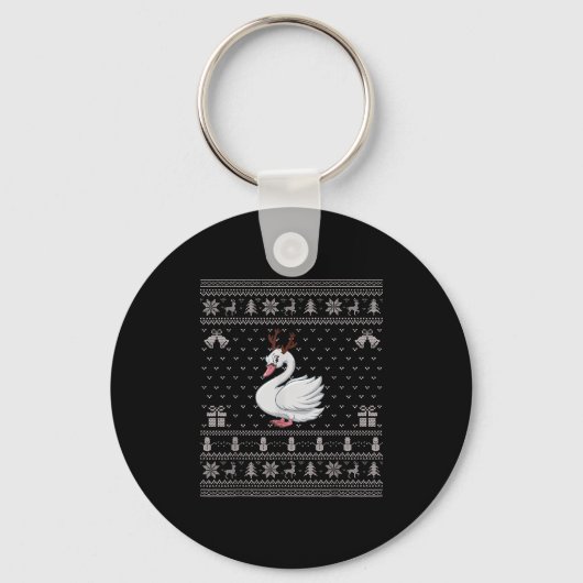 Ugly Xmas Sweater Style Swans Reindeer Christmas  Sleutelhanger (Voorkant)