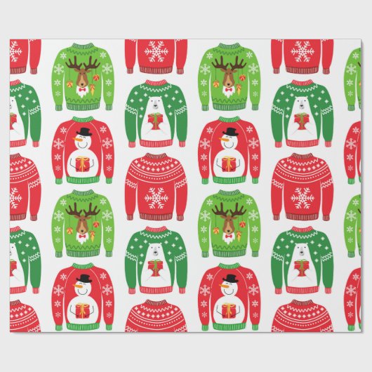 Ugly Xmas Sweaters Polar Beer Snowman Rudolf Red Cadeaupapier (Vlak)