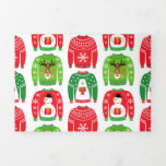 Ugly Xmas Sweaters Polar Beer Snowman Rudolf Red Drieluik Wenskaart<br><div class="desc">Creëer een mooi kerstcadeau voor iedereen van wie je houdt. Dit ontwerp is voorzien van een schattig lelijk gevechtstraatpatroon met poolberen, Rudolf de Rood-Insed Reindeer en grappige sneeuwpoppen in rood, groen en wit. Er zijn gecoördineerde cadeautassen, pakpapier, tissuepapier, cadeaudozen en labels, waardoor dit ideaal is voor feestdagen. De cartoonachtige natuur...</div>