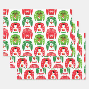 Ugly Xmas Sweaters Polar Beer Snowman Rudolf Red Inpakpapier Vel